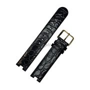 RADO Ремешок для часов Coupole, чёрный, имитация крокодила, 18/18, с вырезом, жёлтая пряжка
